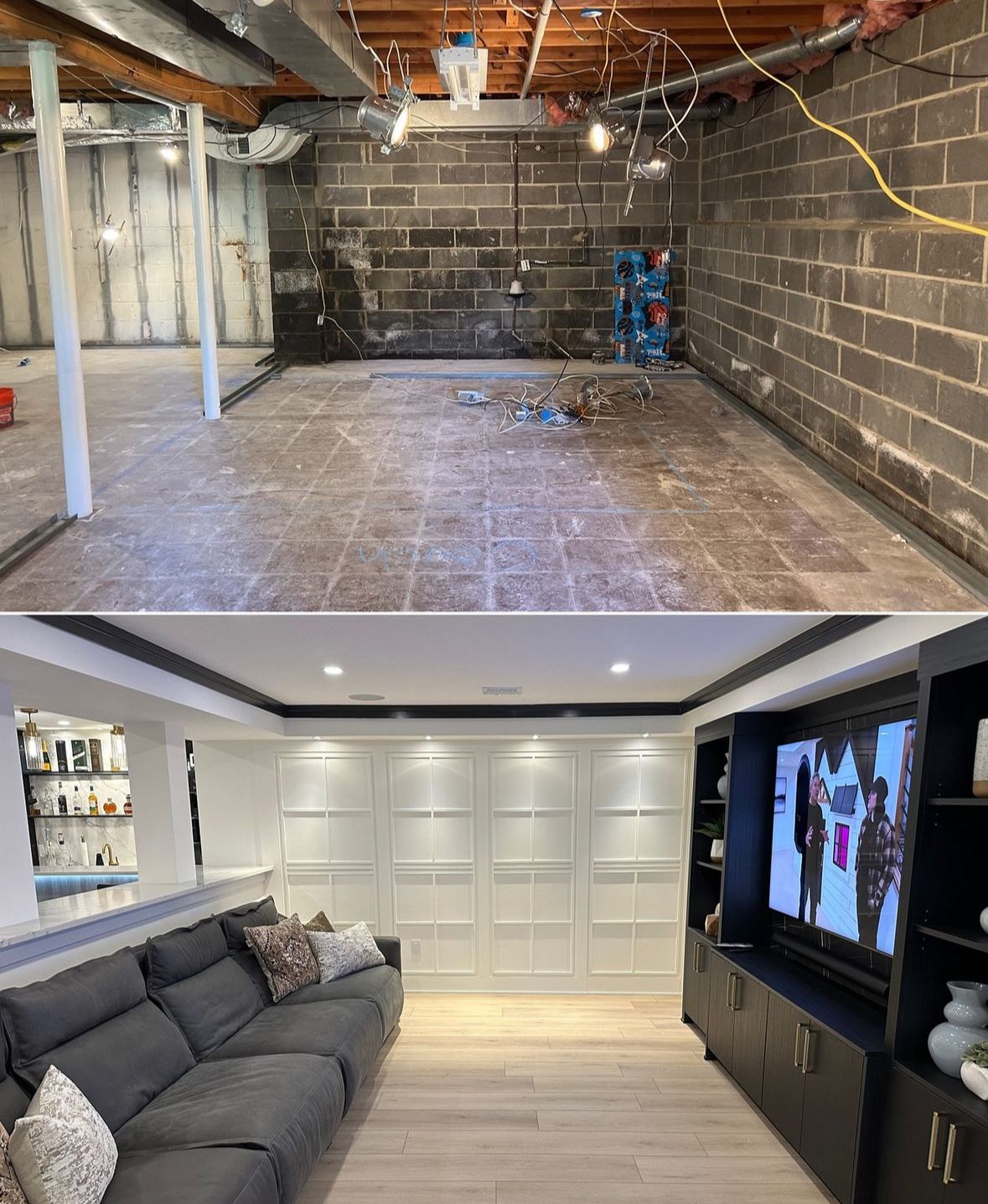 Basement remodel before and after by N&N Construction, Painting and Handyman Services, Inc.